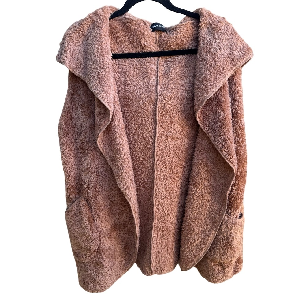 Zenana Outfitters Boho Layering Fuzzy Hooded Sherpa Faux Fur Cozy Vest Mauve M